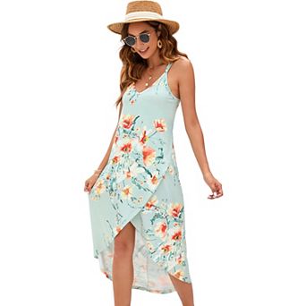 Women Casual Dress Spaghetti Strap Floral Beach Long Sundress