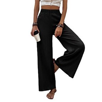 Women Wide Leg Pants High Waisted Pull On Flowy Casual Baggy Palazzo Trousers Pants Resort Wear