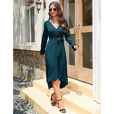 Women's Maternity Maxi Dress Long Sleeve V Neck Irregular Hem with belt