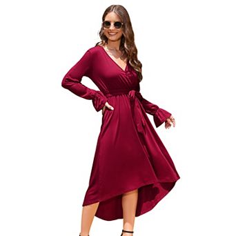 Women's Maternity Maxi Dress Long Sleeve V Neck Irregular Hem with belt