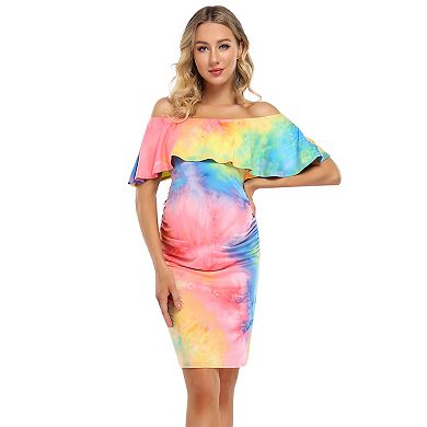 Women Elegant Off The Shoulder Maternity Bodycon Midi Dresses