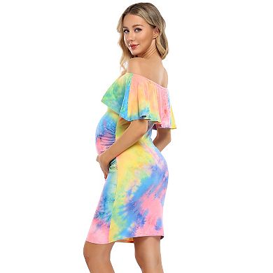 Women Elegant Off The Shoulder Maternity Bodycon Midi Dresses