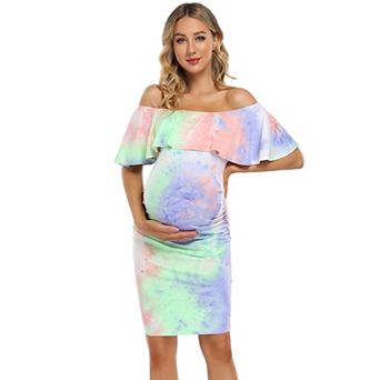 Women Elegant Off The Shoulder Maternity Bodycon Midi Dresses
