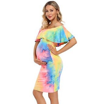 Women Elegant Off The Shoulder Maternity Bodycon Midi Dresses