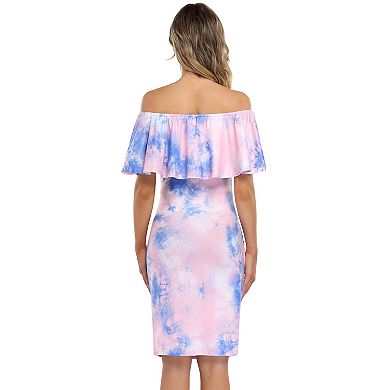 Women Elegant Off The Shoulder Maternity Bodycon Midi Dresses