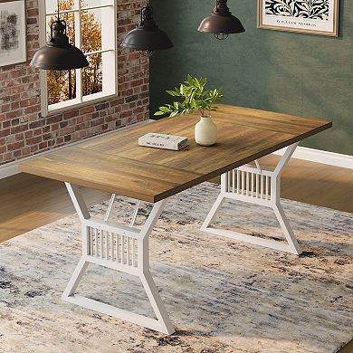 Rustic 70.8 Inch Dining Table - Seats 6-8, Durable Metal Base