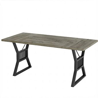 Rustic 70.8 Inch Dining Table - Seats 6-8, Durable Metal Base