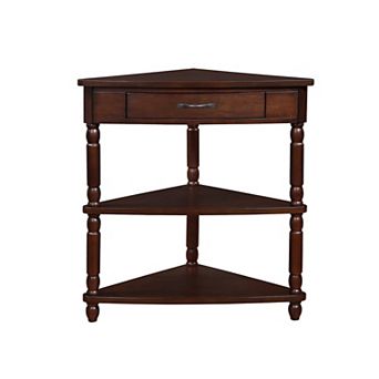 33.8" Wood Corner Cabinet Side Table with 3 tier Solid Wood Legs