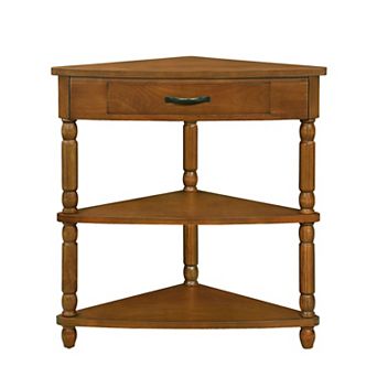 33.8" Wood Corner Cabinet Side Table with 3 tier Solid Wood Legs
