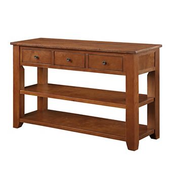 48" Solid Pine Wood Top Console Table Cabinet with 3 Storage Drawers and 2 Shelves