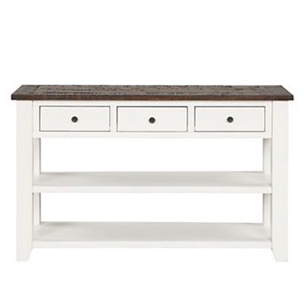 48" Solid Pine Wood Top Console Table Cabinet with 3 Storage Drawers and 2 Shelves