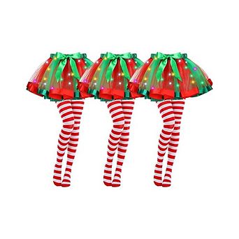3-Set LED Tutu Skirt & Striped Tights Set