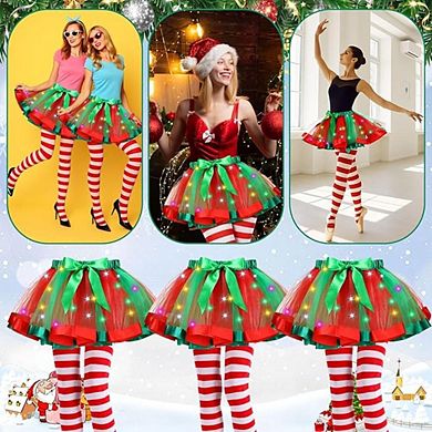 3-Set LED Tutu Skirt & Striped Tights Set