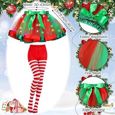 3-Set LED Tutu Skirt & Striped Tights Set
