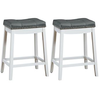 Gymax Set of 2 Nailhead Saddle Bar Stools Counter Stools with Cushion