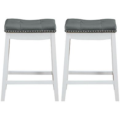 Gymax Set of 2 Nailhead Saddle Bar Stools Counter Stools with Cushion