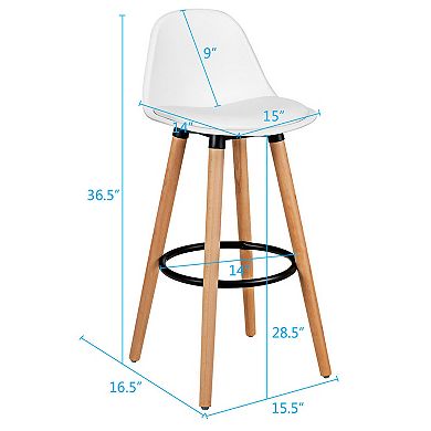 Gymax Set of 2 Mid Century Barstool Dining Pub Chair w/Leather Padded Seat