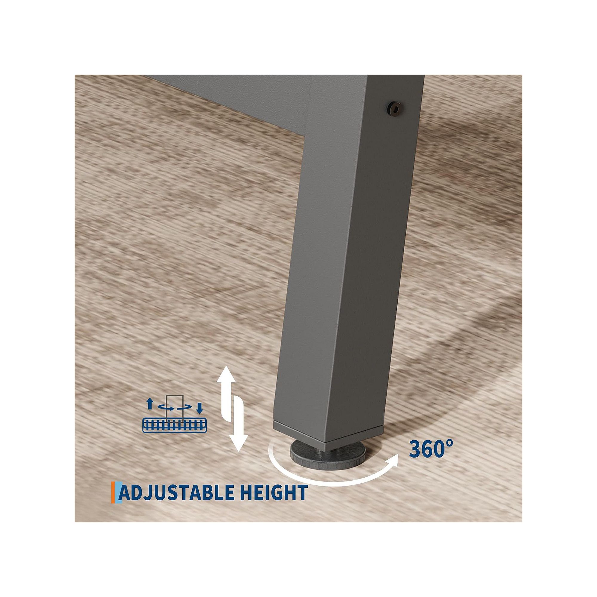 Adjustable height dining table with 360° leveling feet