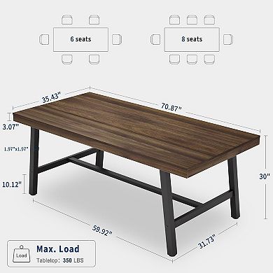 71 Inch Rectangular Dining Table for 6-10 People, Adjustable Feet, for Kitchen, Living Room