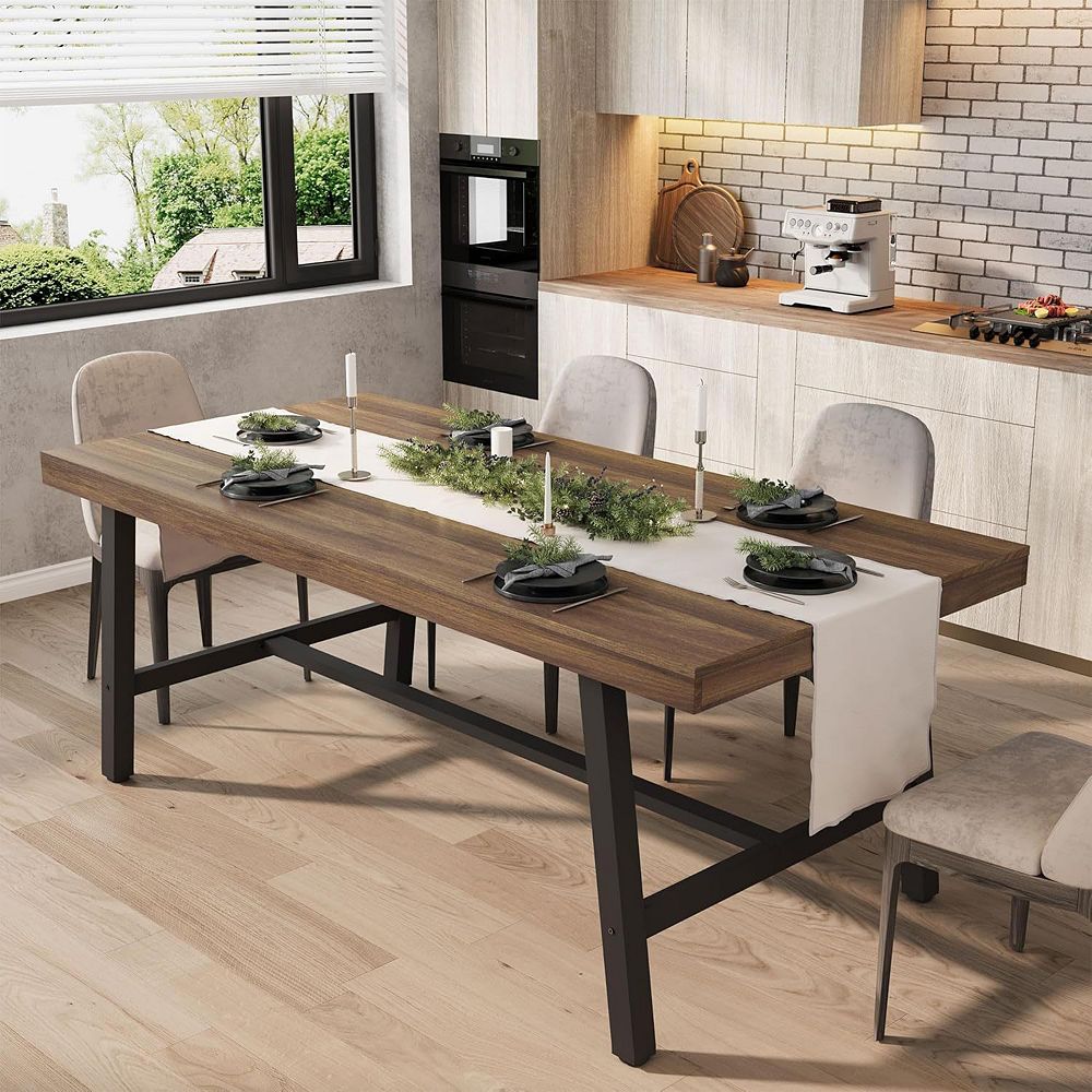 71 Inch Rectangular Dining Table for 6-10 People, Adjustable Feet, for ...