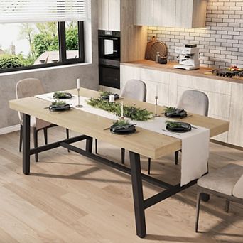 71 Inch Rectangular Dining Table for 6-10 People, Adjustable Feet, for Kitchen, Living Room