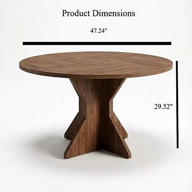 Round Dining Table with K-Shaped Solid Wood Base for Kitchen and Dining Room