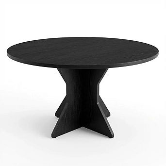 Round Dining Table with K-Shaped Solid Wood Base for Kitchen and Dining Room