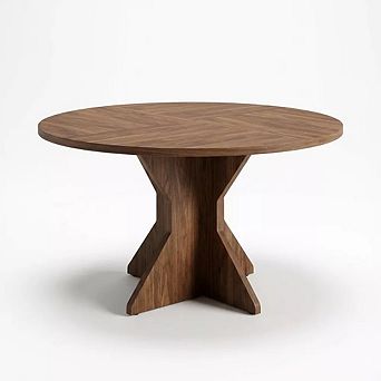 Round Dining Table with K-Shaped Solid Wood Base for Kitchen and Dining Room