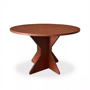 Round Dining Table with K-Shaped Solid Wood Base for Kitchen and Dining Room