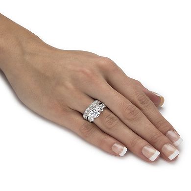 PalmBeach Jewelry 4.18 Cttw 2-Piece Platinum-plated Silver Cubic Zirconia Wedding Ring Set