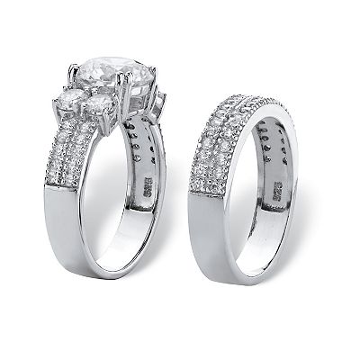PalmBeach Jewelry 4.18 Cttw 2-Piece Platinum-plated Silver Cubic Zirconia Wedding Ring Set