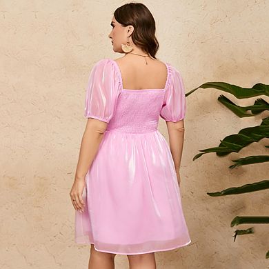 Women Plus Size Square Neck Babydoll Chiffon Dress
