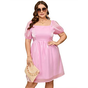 Women Plus Size Square Neck Babydoll Chiffon Dress