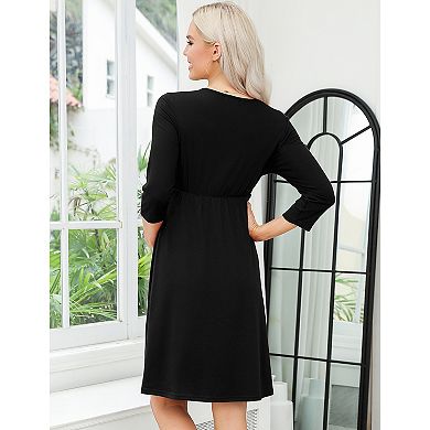 Women Maternity 3/4 Sleeve V Neck Wrap Dress