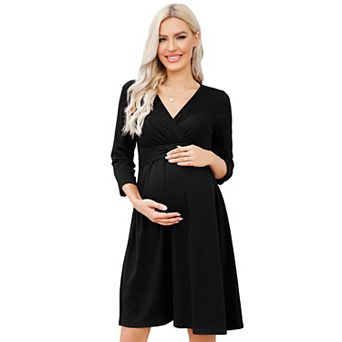 Women Maternity 3/4 Sleeve V Neck Wrap Dress