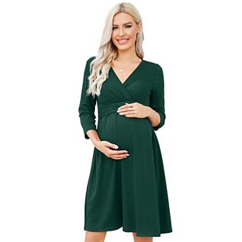 Women Maternity 3/4 Sleeve V Neck Wrap Dress