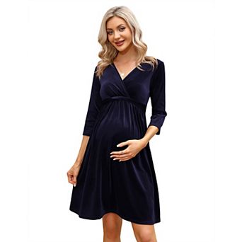 Women Maternity 3/4 Sleeve V Neck Wrap Dress