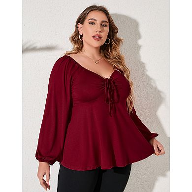Plus Size Women's Long Sleeve Tie Front Babydoll Shirt