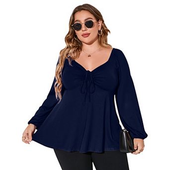 Plus Size Women's Long Sleeve Tie Front Babydoll Shirt