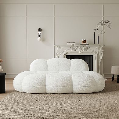 90" Boucle Sofa, Modern Curved Upholstered 3 Seater Cloud Couch