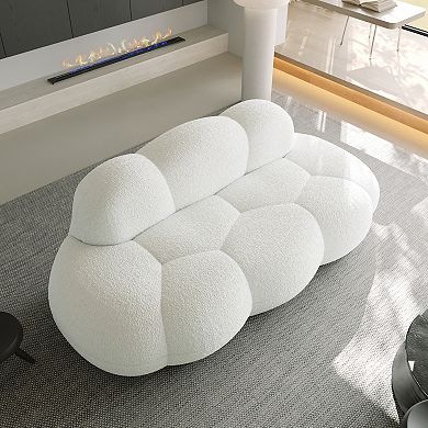90" Boucle Sofa, Modern Curved Upholstered 3 Seater Cloud Couch
