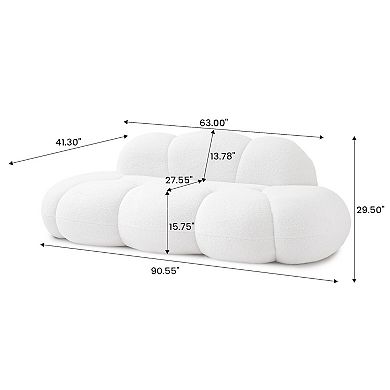 90" Boucle Sofa, Modern Curved Upholstered 3 Seater Cloud Couch