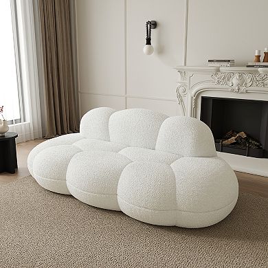 90" Boucle Sofa, Modern Curved Upholstered 3 Seater Cloud Couch