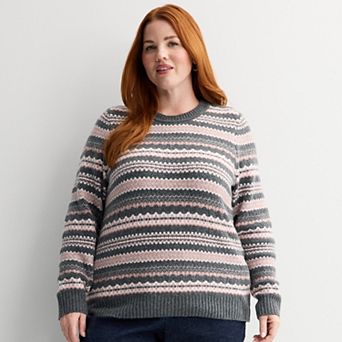 Plus Size Croft & Barrow® Long Sleeve Fair Isle Sweater