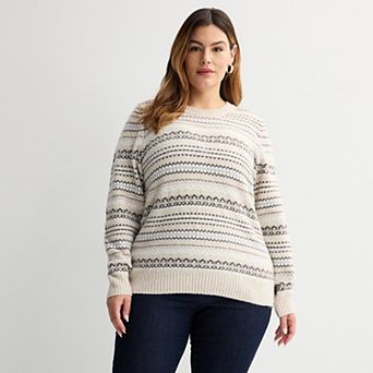 Plus Size Croft & Barrow® Long Sleeve Fair Isle Sweater