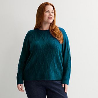 Plus Size Croft & Barrow® Cozy Cross Cable Knit Pullover Sweater