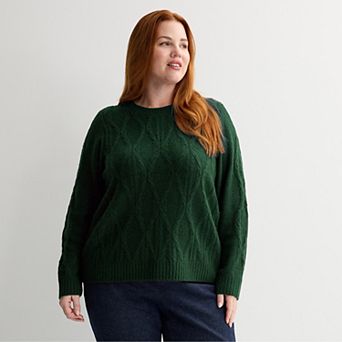 Plus Size Croft & Barrow® Cozy Cross Cable Knit Pullover Sweater
