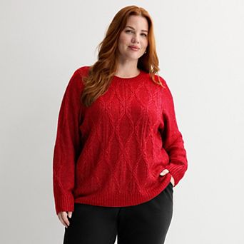 Plus Size Croft & Barrow® Cozy Cross Cable Knit Pullover Sweater