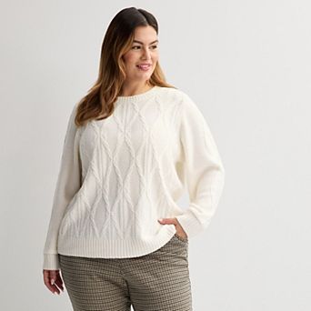 Plus Size Croft & Barrow® Cozy Cross Cable Knit Pullover Sweater