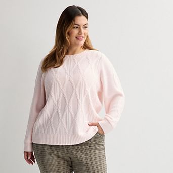 Plus Size Croft & Barrow® Cozy Cross Cable Knit Pullover Sweater